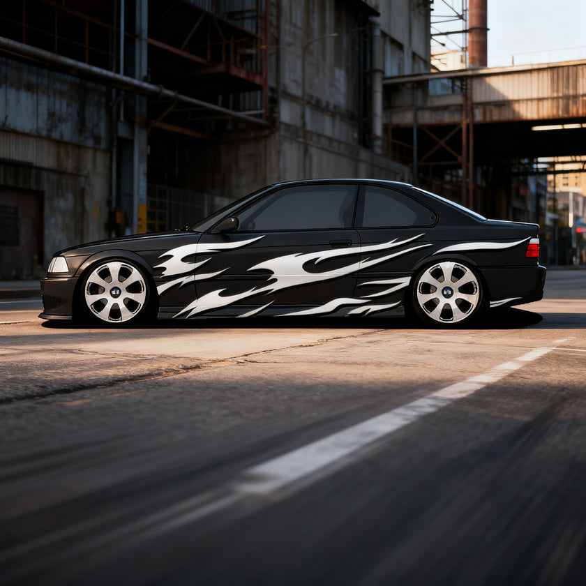 SKT-006Large Flow Flame Car Side Decal - Retro Matte Finish
