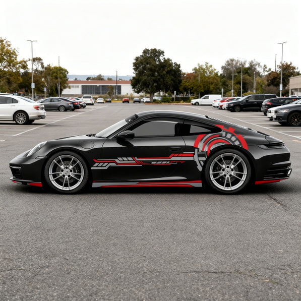 SKT-010 Mechanical Lines Aero Kit - Bold Red & Grey Vinyl Car Sticker