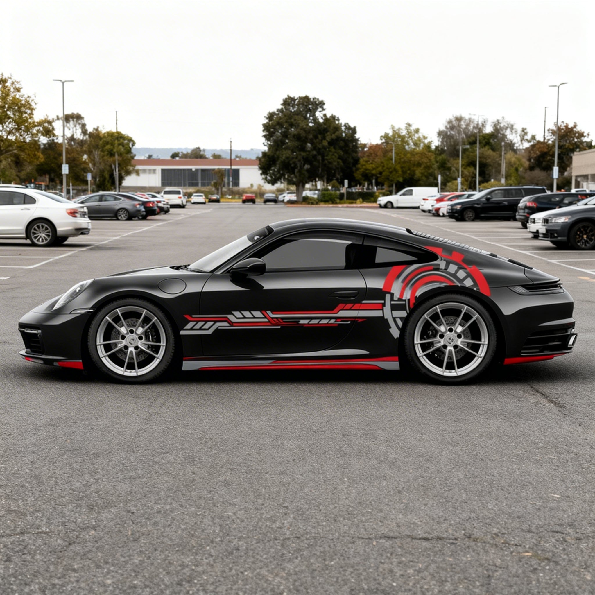 SKT-010 Mechanical Lines Aero Kit - Bold Red & Grey Vinyl Car Sticker