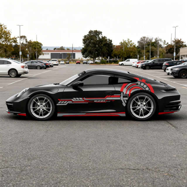 SKT-010 Mechanical Lines Aero Kit - Bold Red & Grey Vinyl Car Sticker