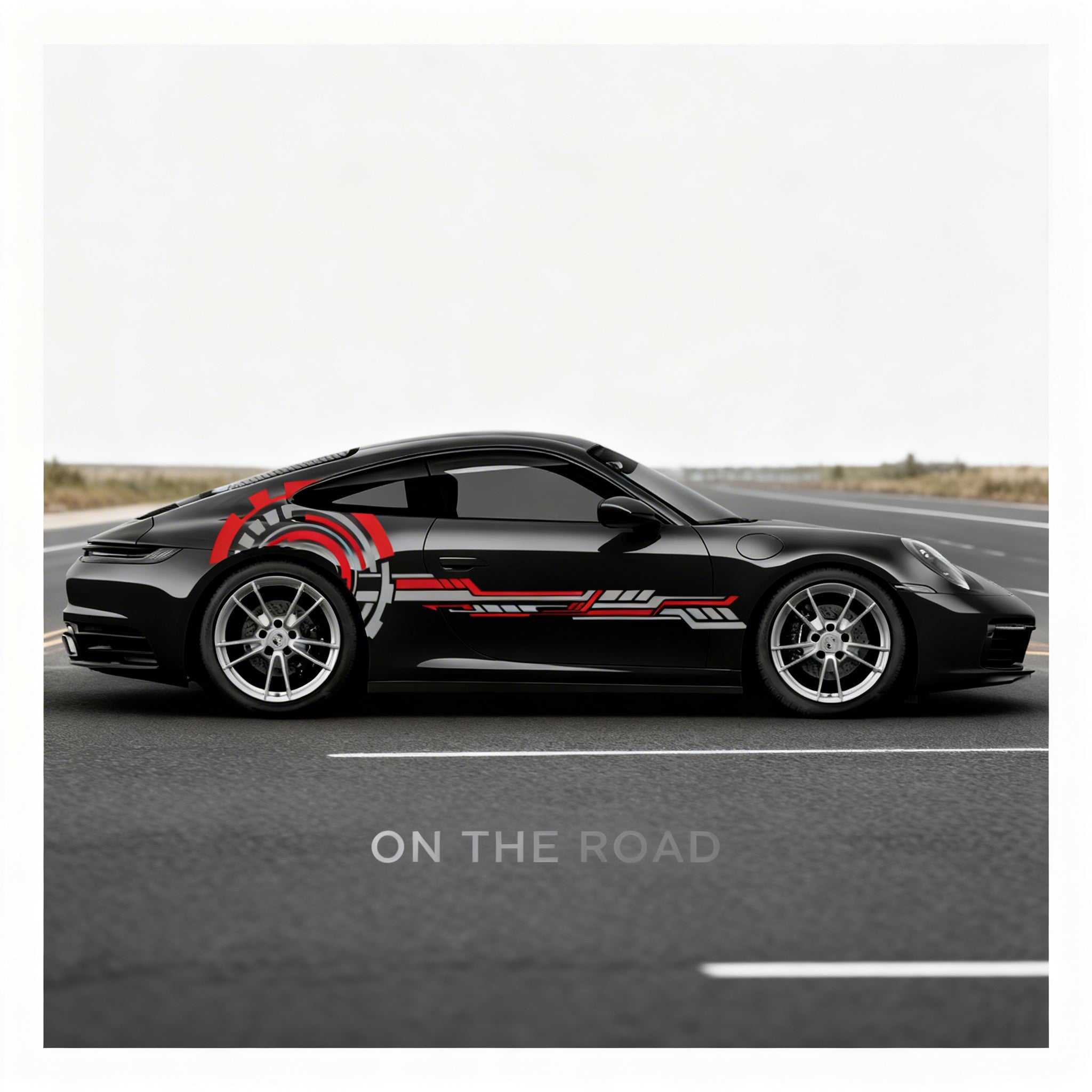 SKT-010 Mechanical Lines Aero Kit - Bold Red & Grey Vinyl Car Sticker