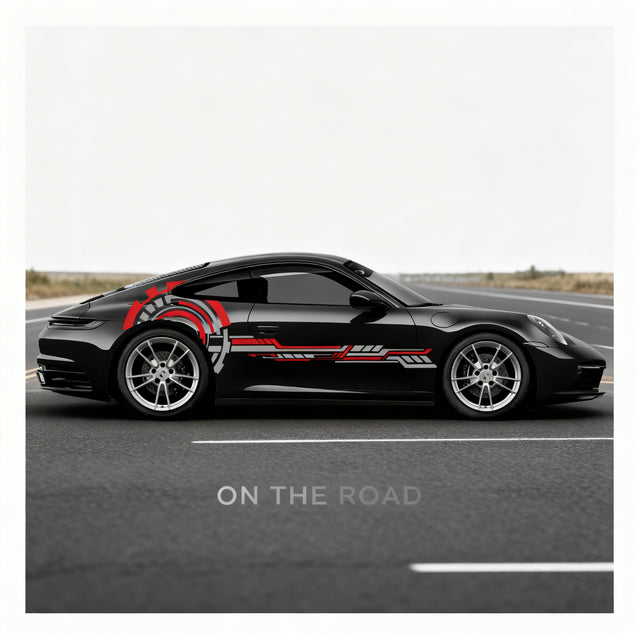 SKT-010 Mechanical Lines Aero Kit - Bold Red & Grey Vinyl Car Sticker