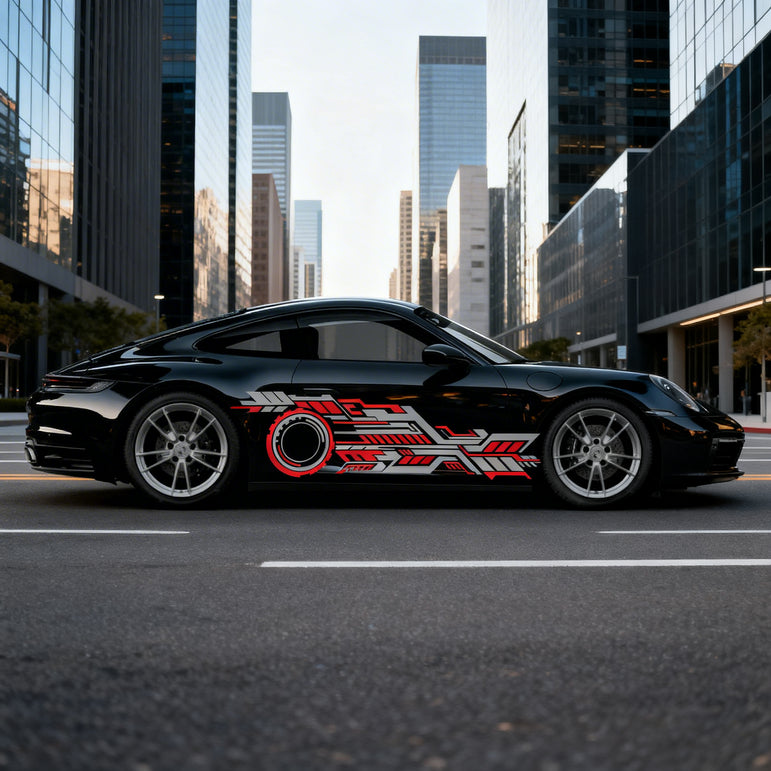 SKT-011 Daring Red & Silver Tech Stripe Car Side Decal