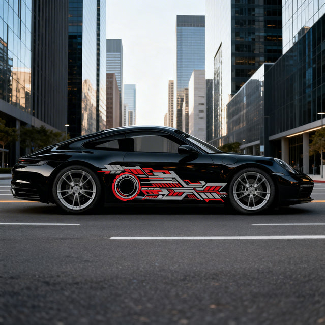 SKT-011 Daring Red & Silver Tech Stripe Car Side Decal