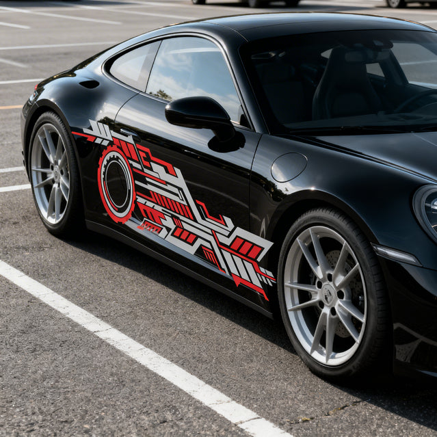 SKT-011 Daring Red & Silver Tech Stripe Car Side Decal
