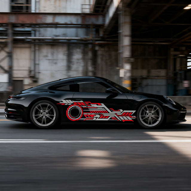 SKT-011 Daring Red & Silver Tech Stripe Car Side Decal