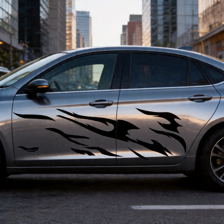 SKT-006Large Flow Flame Car Side Decal - Retro Matte Finish