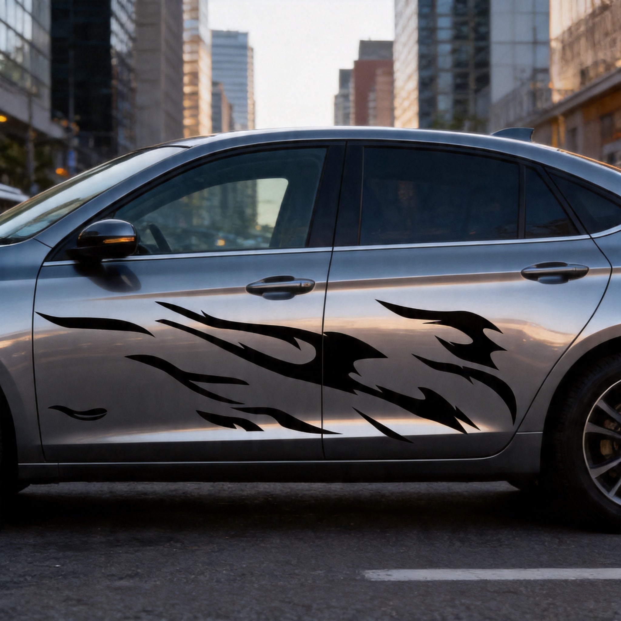 SKT-006Large Flow Flame Car Side Decal - Retro Matte Finish