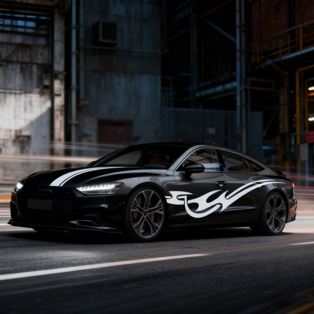 SKT-003 Large Flow Flame Car Side Decal - Retro Matte Finish