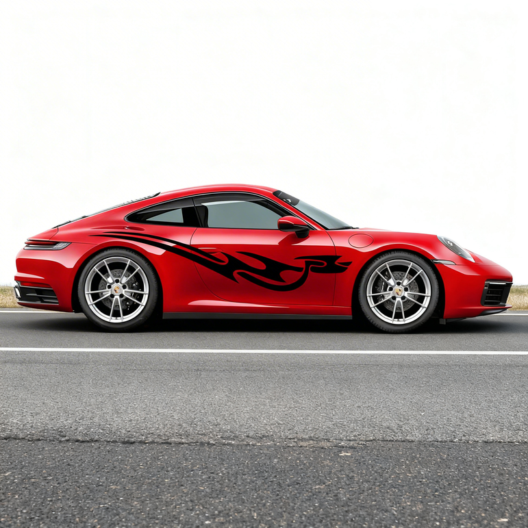 SKT-003 Large Flow Flame Car Side Decal - Retro Matte Finish