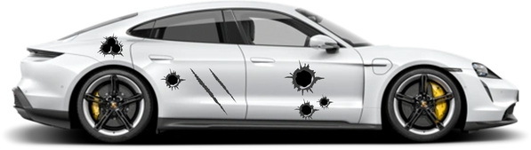 SKT-004 3D Bullet Hole & Scratch Car Decals - Battle-Damaged Style Kit