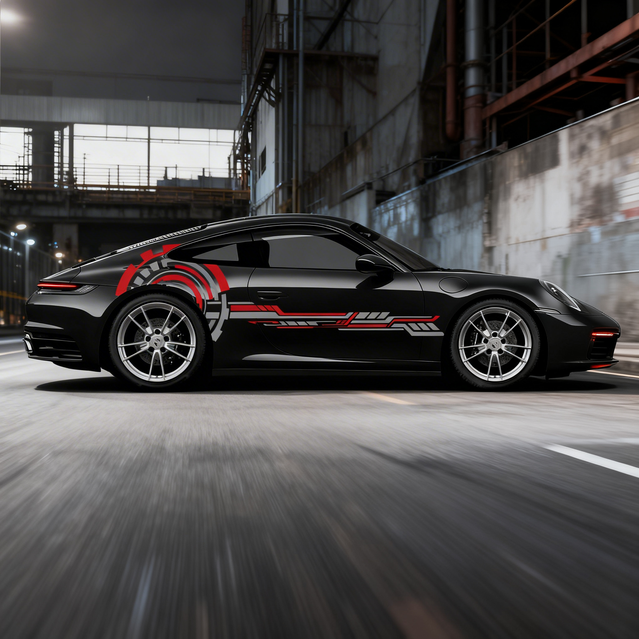 SKT-010 Mechanical Lines Aero Kit - Bold Red & Grey Vinyl Car Sticker